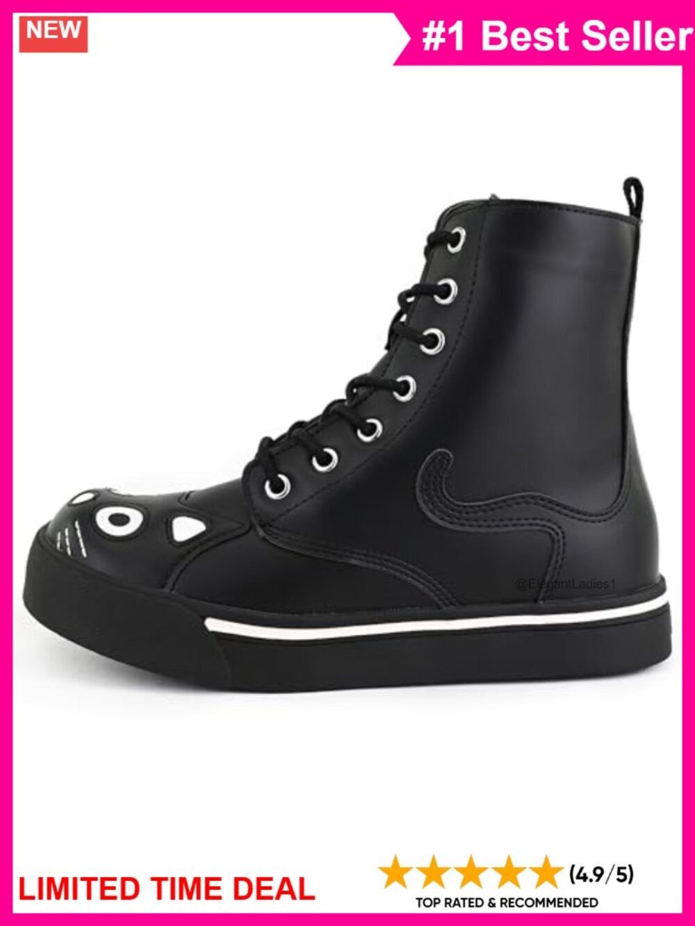 Faux Leather Kitty Cat Lace Up Combat Boots Goth High-Top